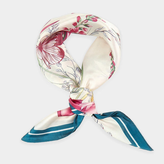 Floral Tropical Leaves Square Satin Scarf for Women Neck Hair Handbag Wrap