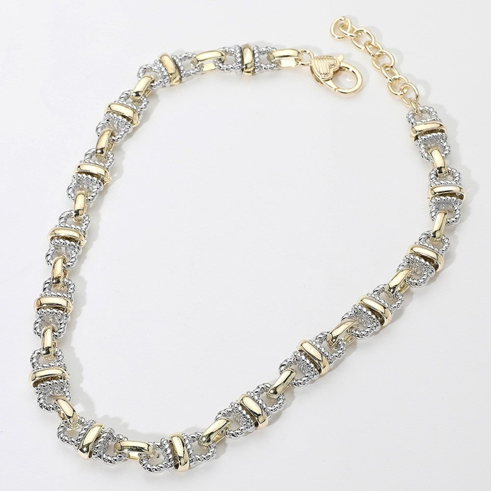 Silver and Gold Mixed Metal Chunky Twisted Link Statement Chain Necklace