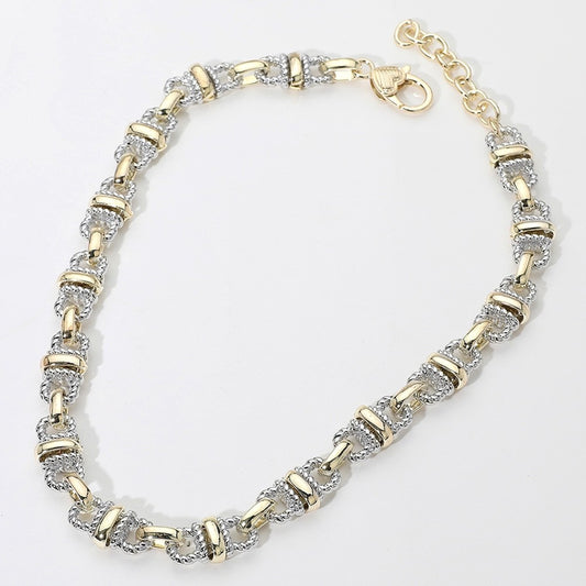 Silver and Gold Mixed Metal Chunky Twisted Link Statement Chain Necklace