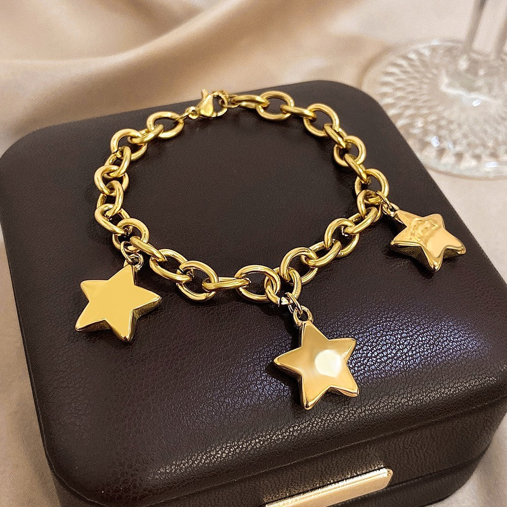 2pcs Gold Silver Star Charm Bracelet Set Chain Link Adjustable Jewelry