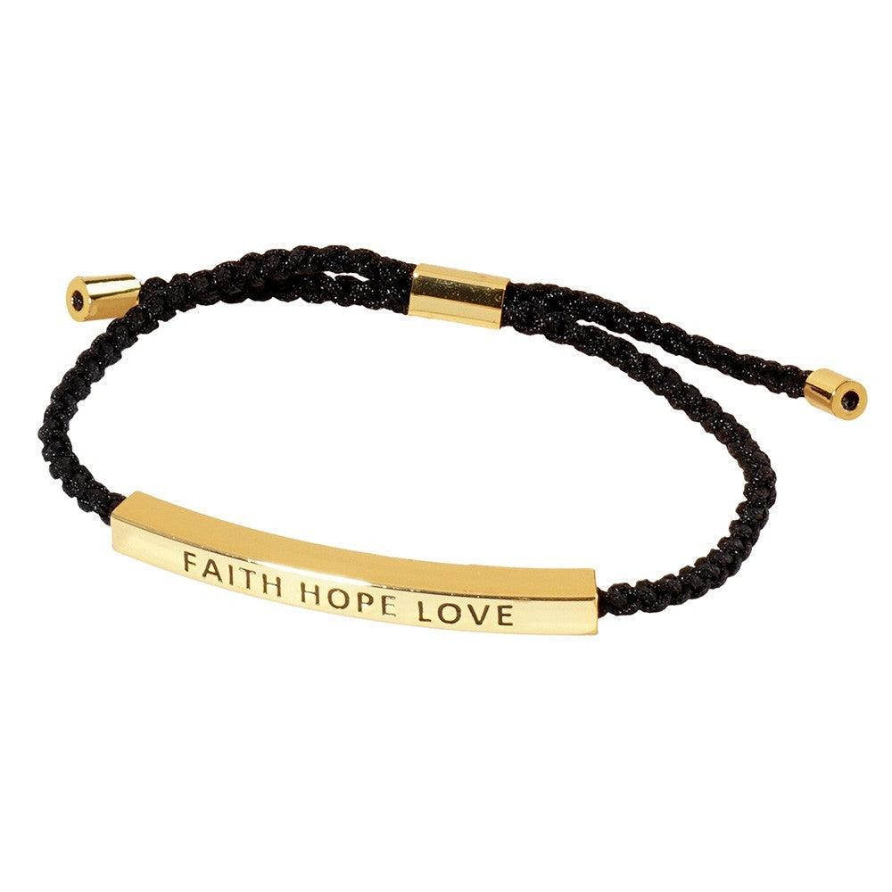 2 Pcs Gold Dipped FAITH HOPE LOVE Message Pull Tie Bracelet Bar Rope Adjustable