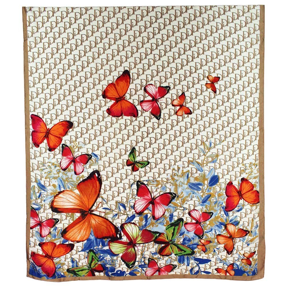 Butterfly Satin Scarf Shawl – Silky Oblong Lightweight Wrap with Printed Detail