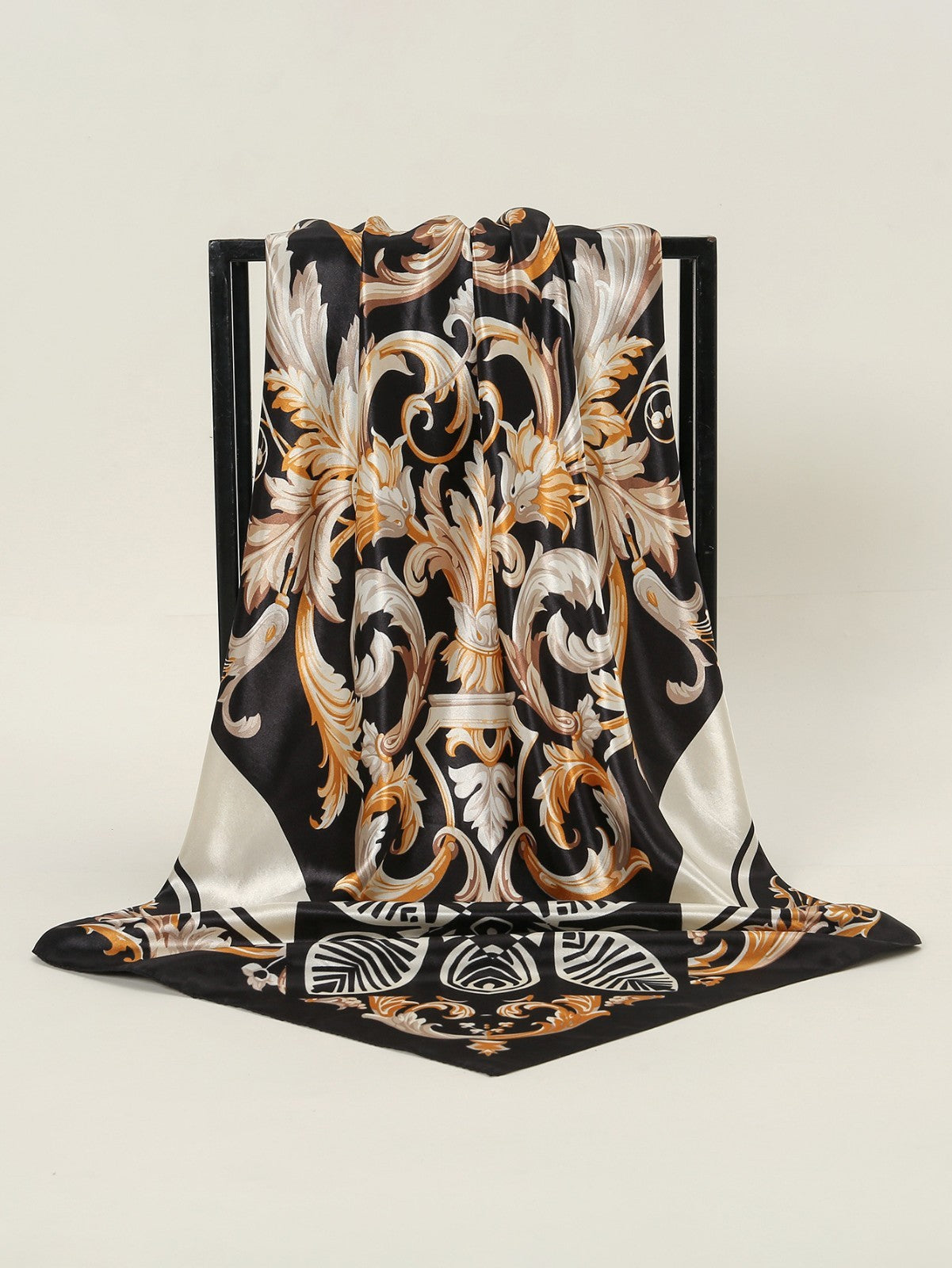 Elegant Square Silk Blend Scarf 35 x 35 Inches Chain Print Head Wrap