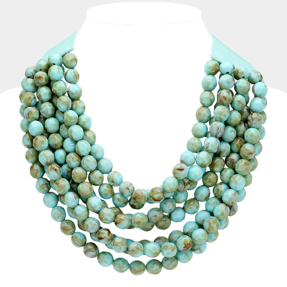Women's Chunky Acrylic Ball Beaded Multi-Layered Faux Leather Magnetic Necklace