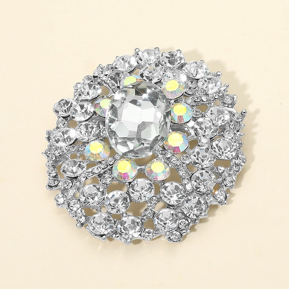 Crystal Flower Brooch Pin - Elegant Silver Rhinestone Jewelry for Women