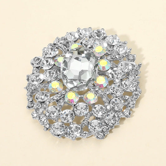 Crystal Flower Brooch Pin - Elegant Silver Rhinestone Jewelry for Women