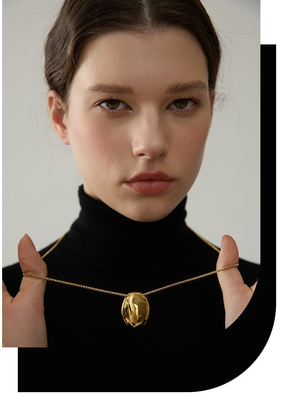Gold Stainless Steel Dome Oval Pendant Necklace - Long Box Chain 28-30"
