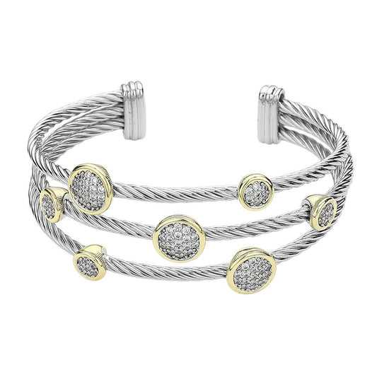 Stone Paved Round Bezel Pointed Split Cuff Bracelet Women’s Fashion Jewelry