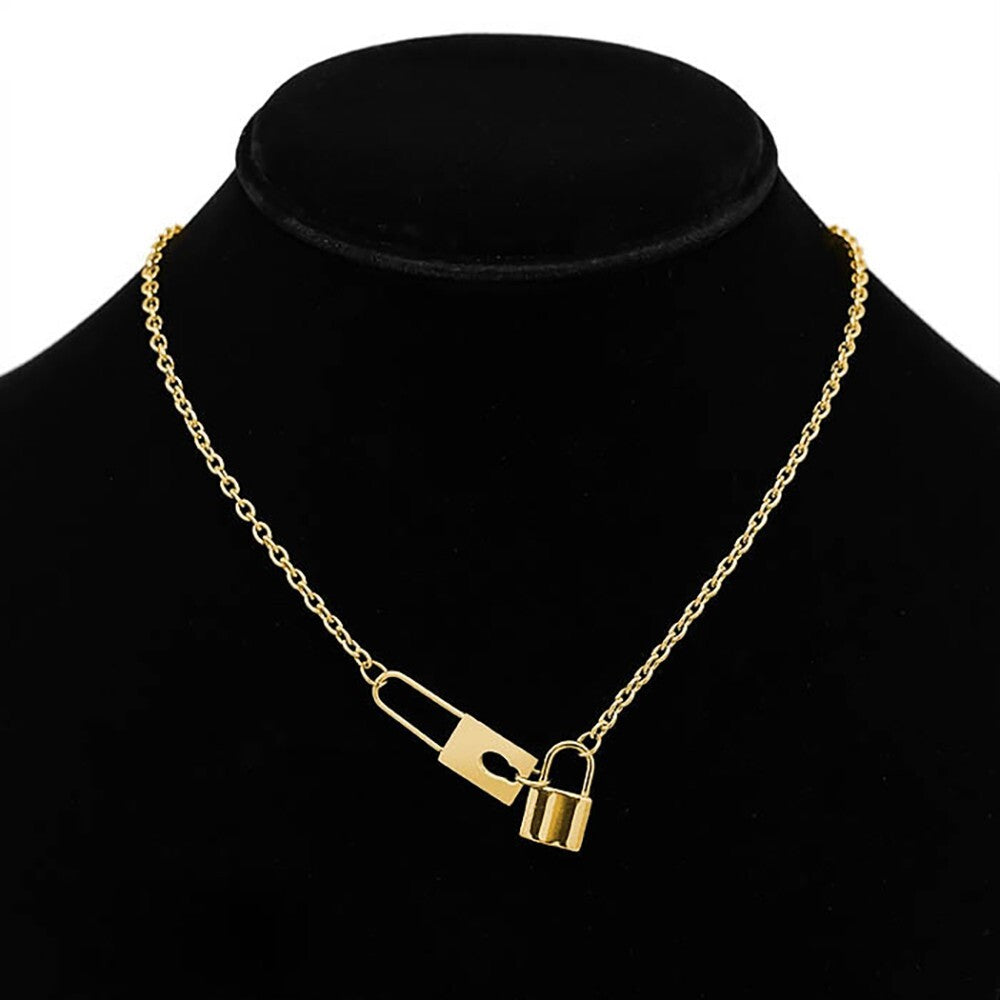 Stainless Steel Lock Pendant Necklace for Women Chunky Chain Link Padlock Choker