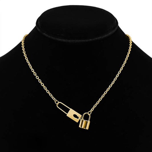 Stainless Steel Lock Pendant Necklace for Women Chunky Chain Link Padlock Choker