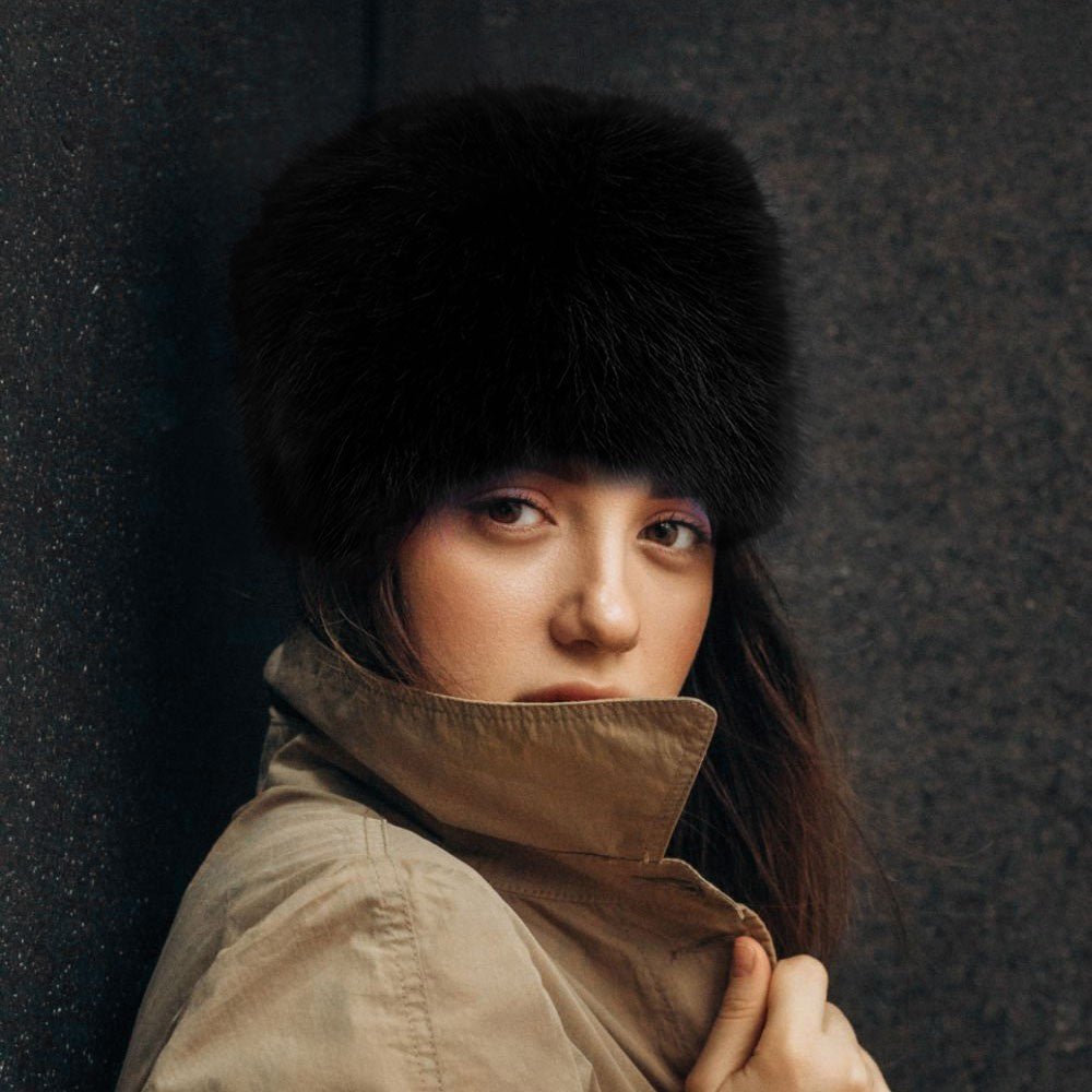 Women's One Size Faux Fur Furry Cossack Style Fluffy Plush Warm Winter Hat Black