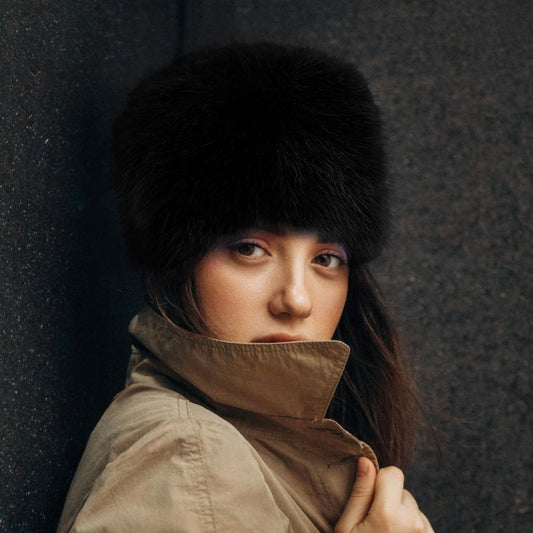Women's One Size Faux Fur Furry Cossack Style Fluffy Plush Warm Winter Hat Black