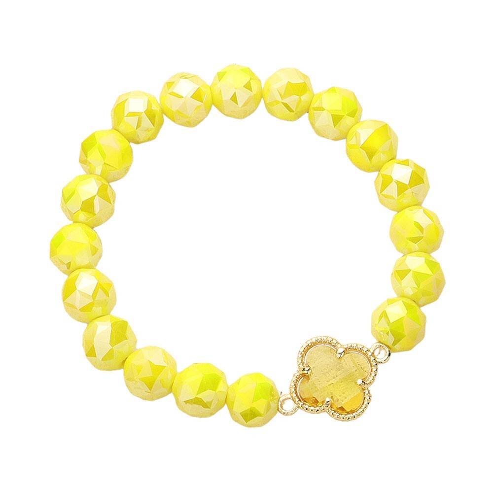 Quatrefoil  Beaded Stretch Bracelet Yellow  for Women Wrist Candy Jewelry Ladies