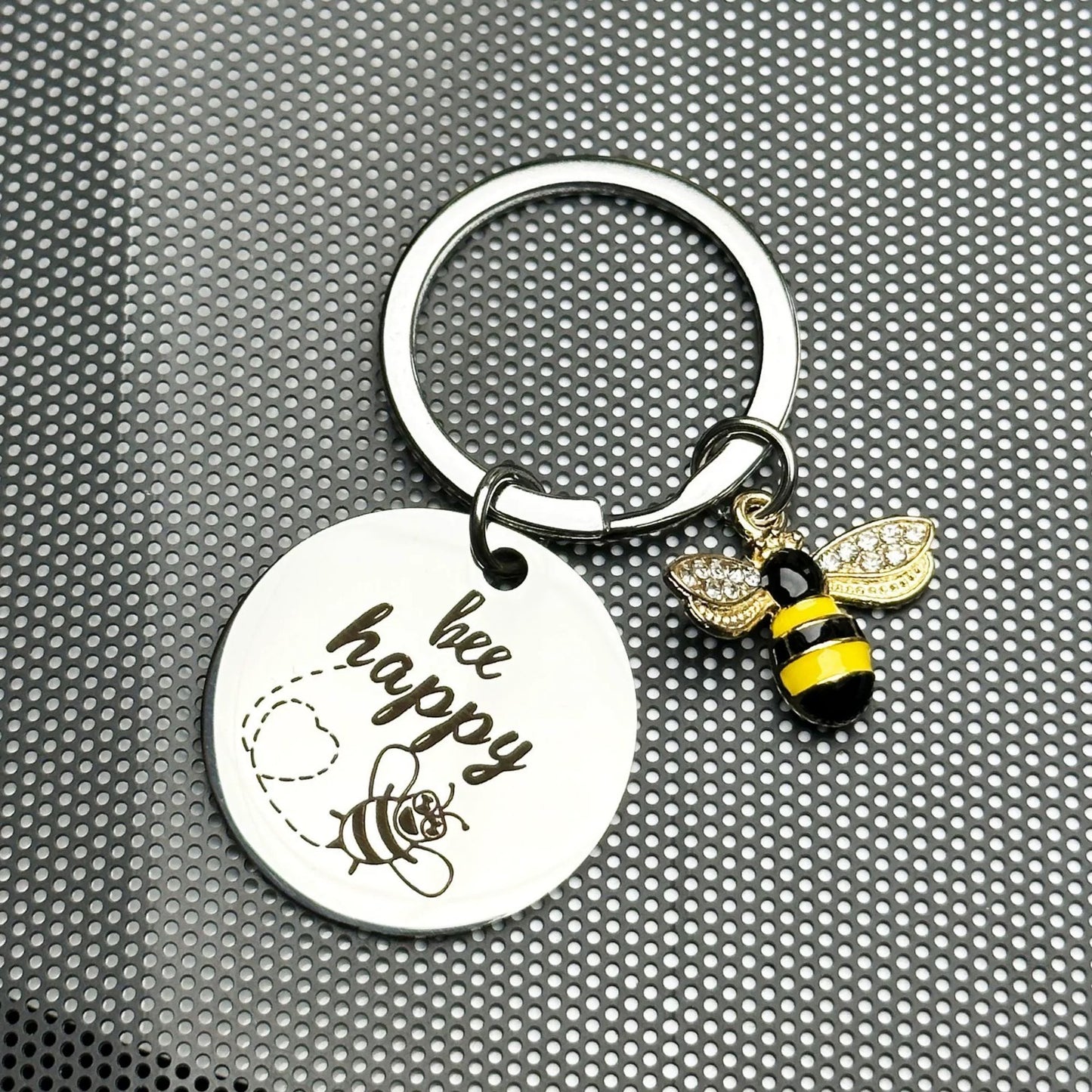 3PCS "Bee Happy" Keychain Gift Set with Bee Charm & Rhinestones