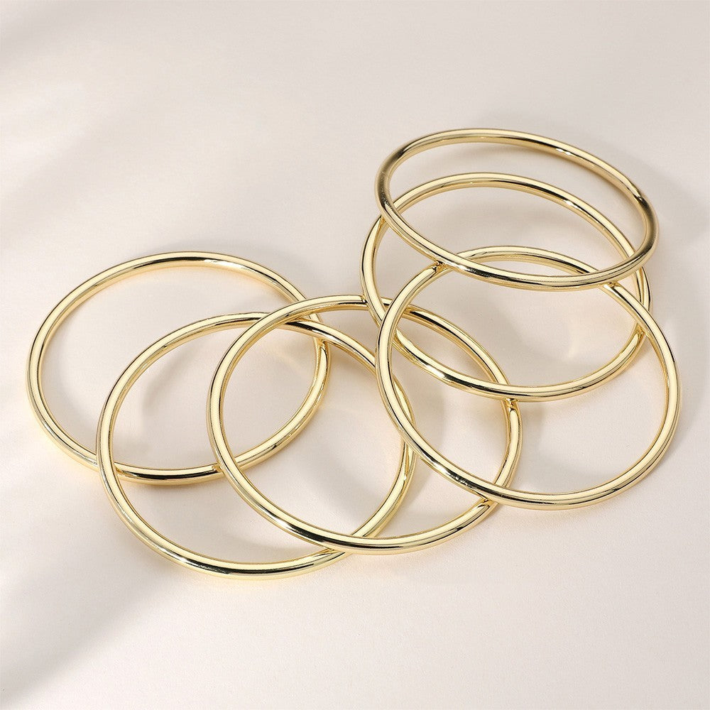 Women’s 6PCS Gold Tone  Metal Stackable Bangle Bracelet Set Fashion Jewelry