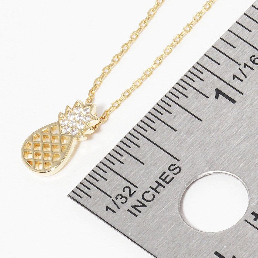 Gold Tone Pineapple Cubic Zirconia Charm Pendant Necklace 15.5" Jewelry Gift