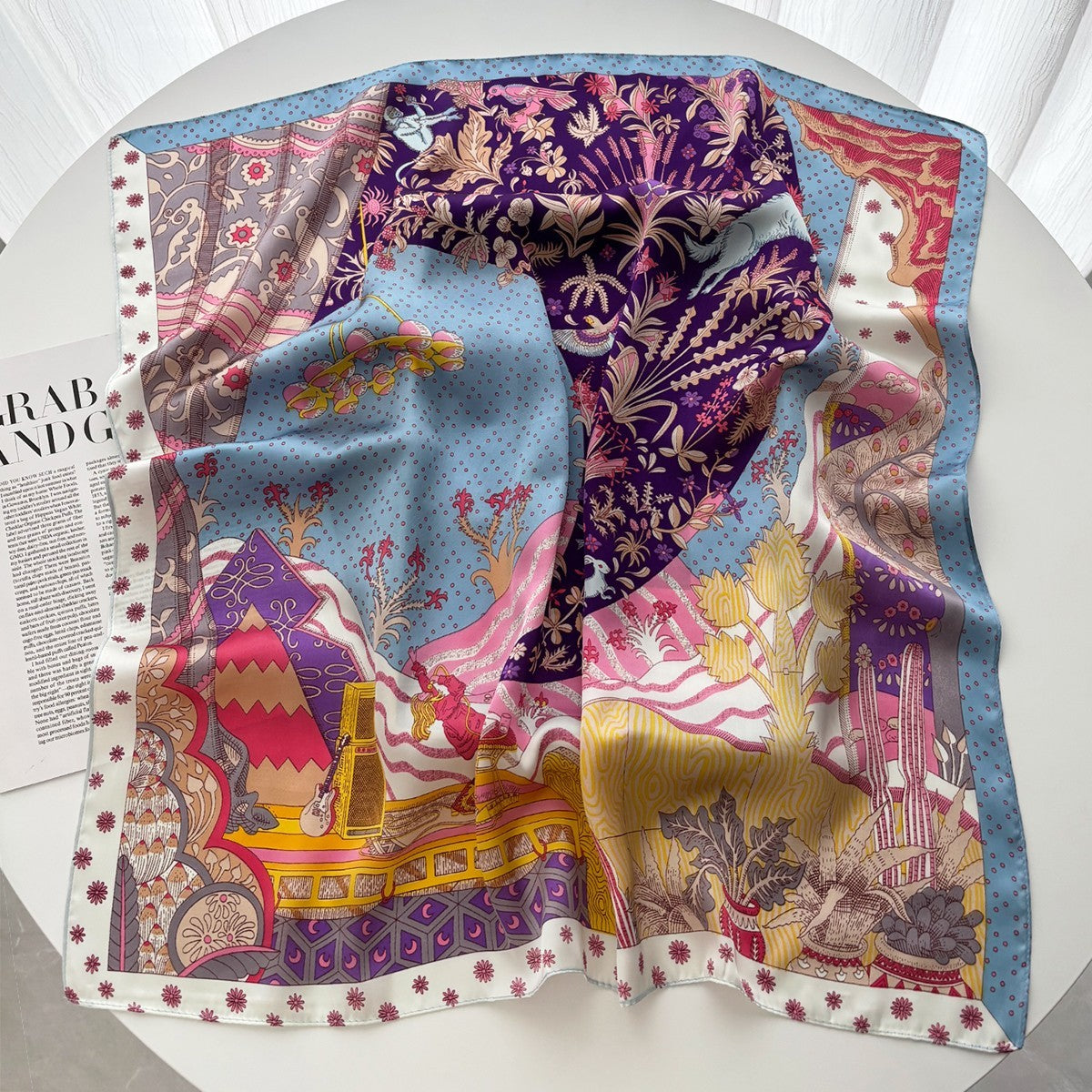 2pcs Floral Animal Print Square Scarf 27.5" Purple Blue Pink Satin Polyester