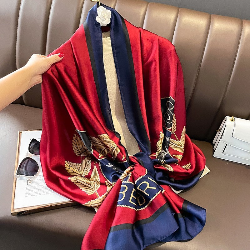 Equestrian Heraldic Crest Print Scarf Shawl 70.9"x35.4" Red Blue Gold New