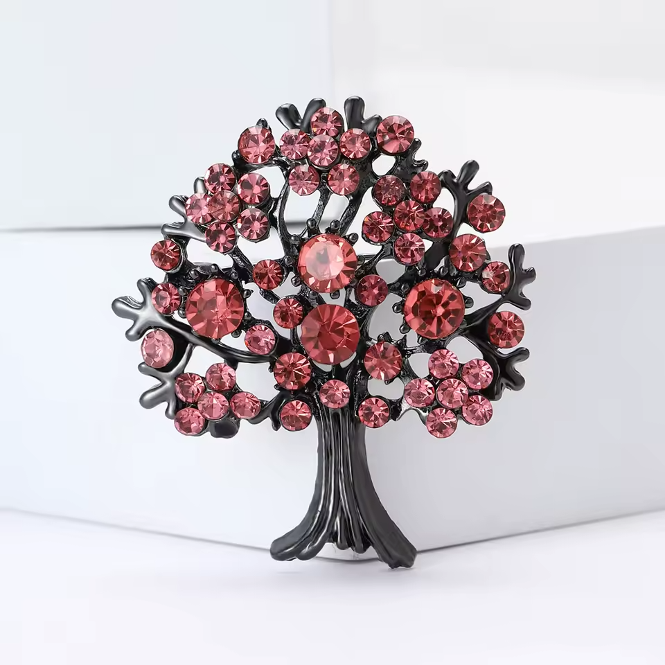 2pcs Tree of Life Brooch Set Crystal Rhinestone Colorful Family Tree Pin