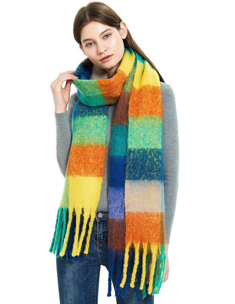 Colorful Plaid Blanket Scarf Soft Cashmere Feel Winter Wrap for Women