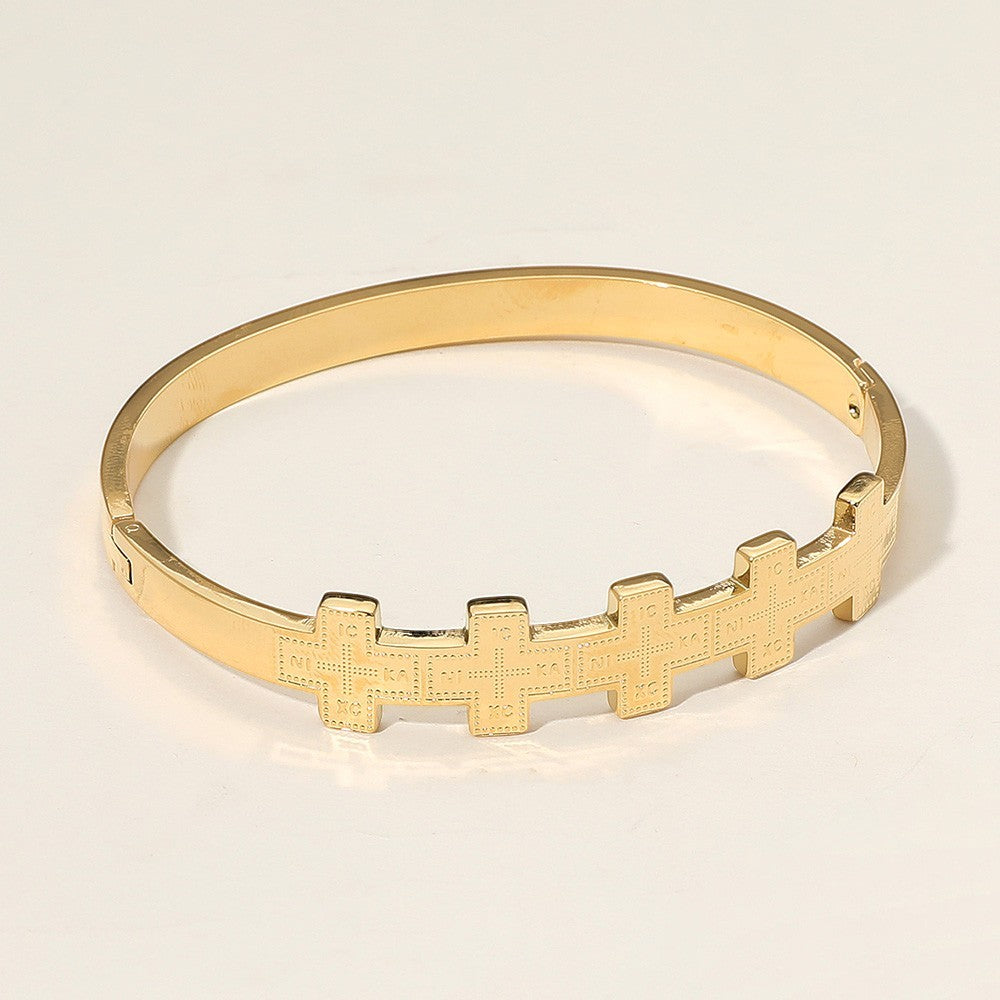 Geometric Cross Pattern Stainless Steel Bangle Bracelet Unisex Fashion Jewelry