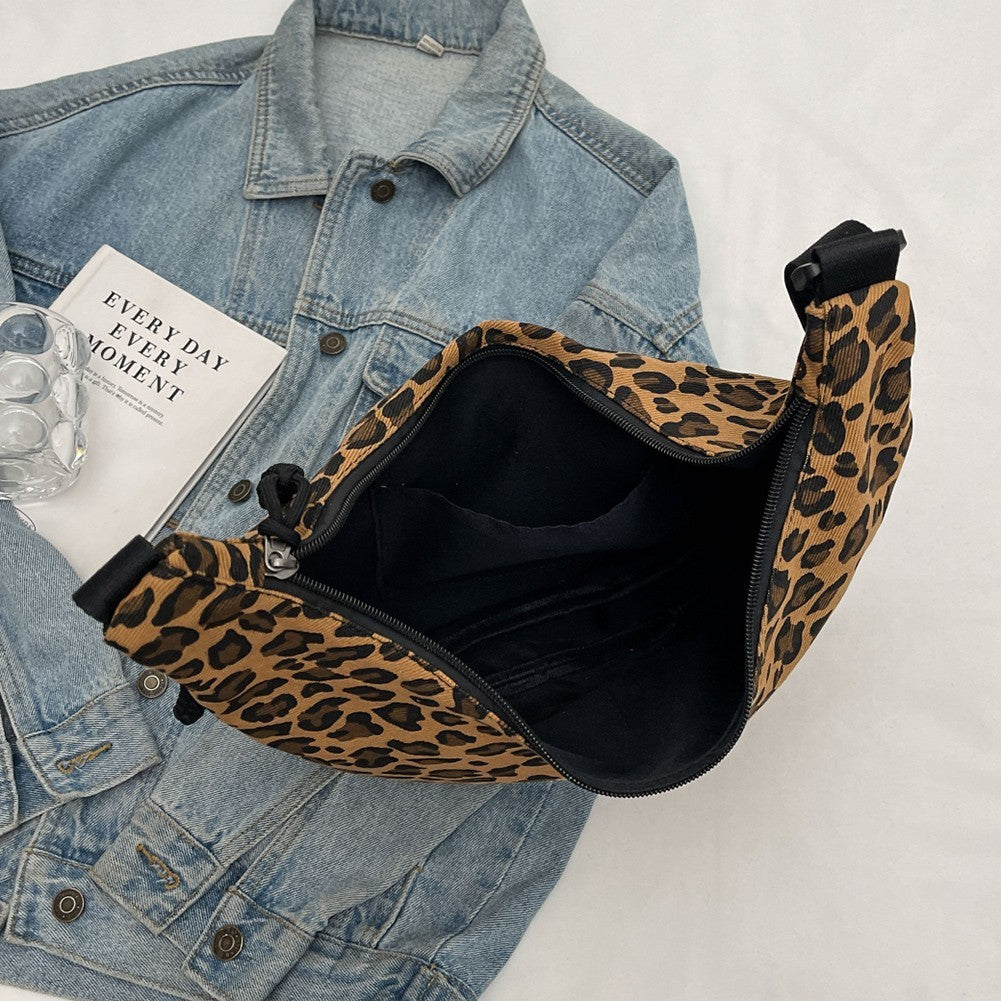 Classic Coffee  Leopard Print Hobo Bag Slouchy Crescent Crossbody Shoulder Purse