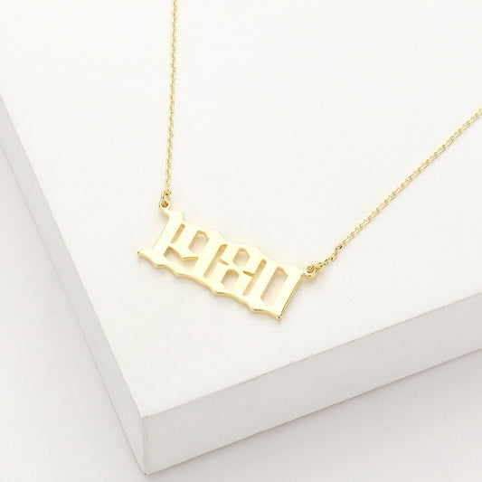 1980 Gold Dipped Birth Year Pendant Necklace Retro Statement Jewelry Gift