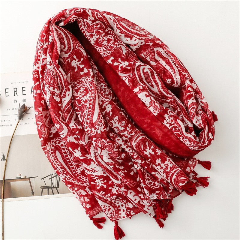 2pcs Women Leopard Animal Print Paisley Tassel Scarf Large Wrap Shawl 71x35"