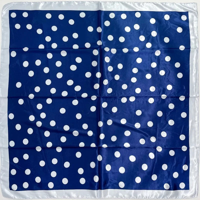 35 In Polka Dot Print Imitation  Silk Scarf for Women Fashion Head Scarves Blue