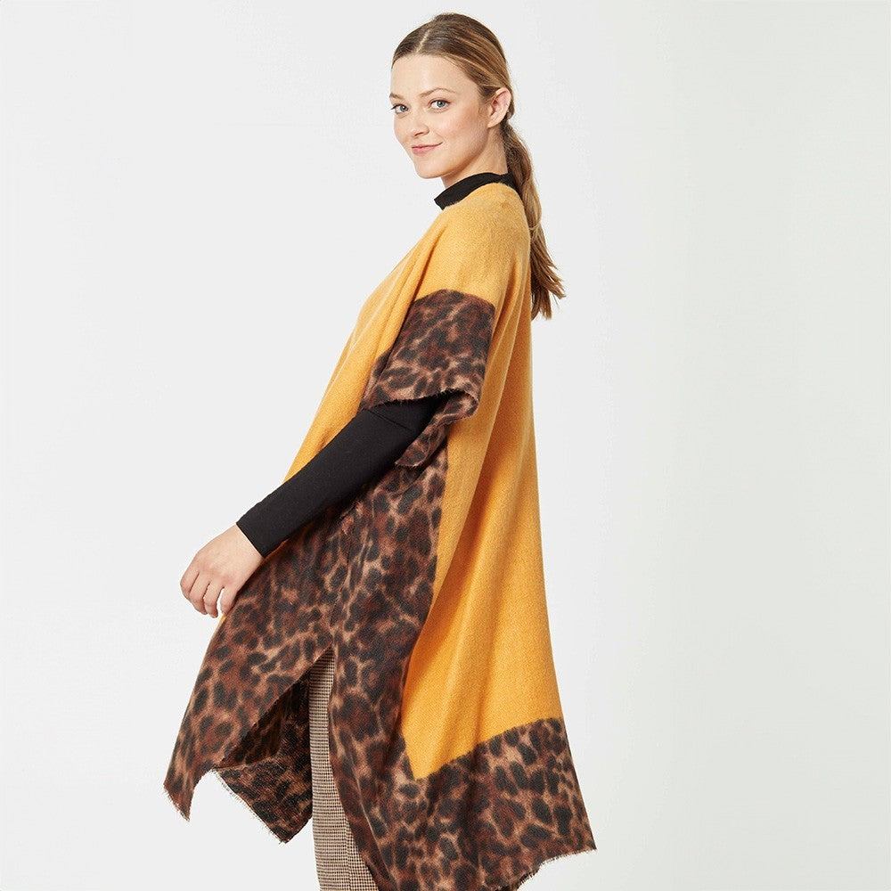 Womens Leopard Print Kimono Cardigan Open Front Shawl Wrap Cape Tunic Top