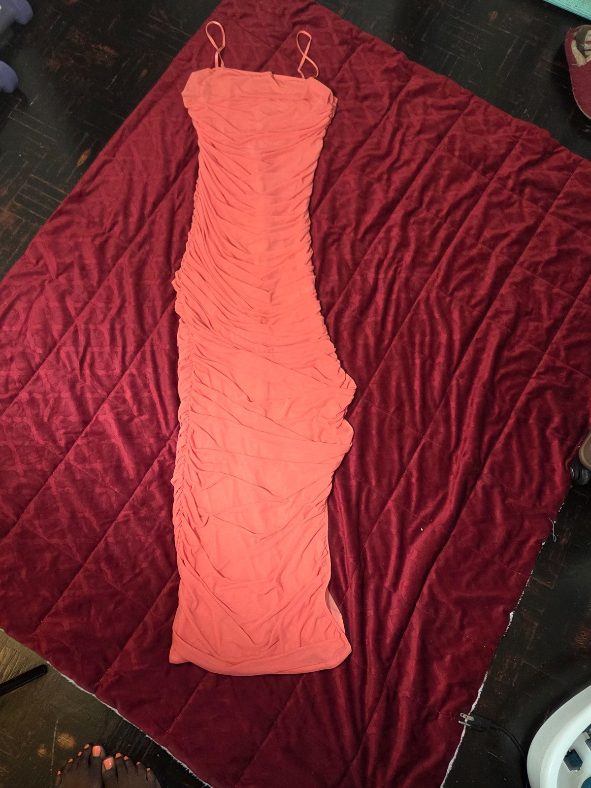 Orange Sleeveless Maxi Dress for Women Cascading Fabric Lined Gown Elegant Wear