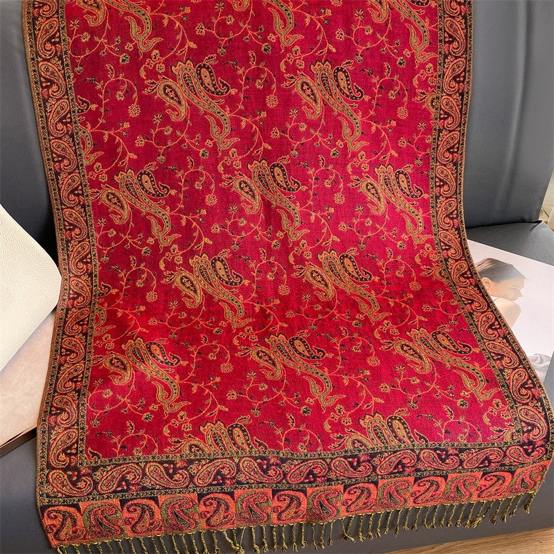 3 PC Paisley Pashmina Shawl Set - Teal Red Blue Floral Wrap Scarf with Tassels