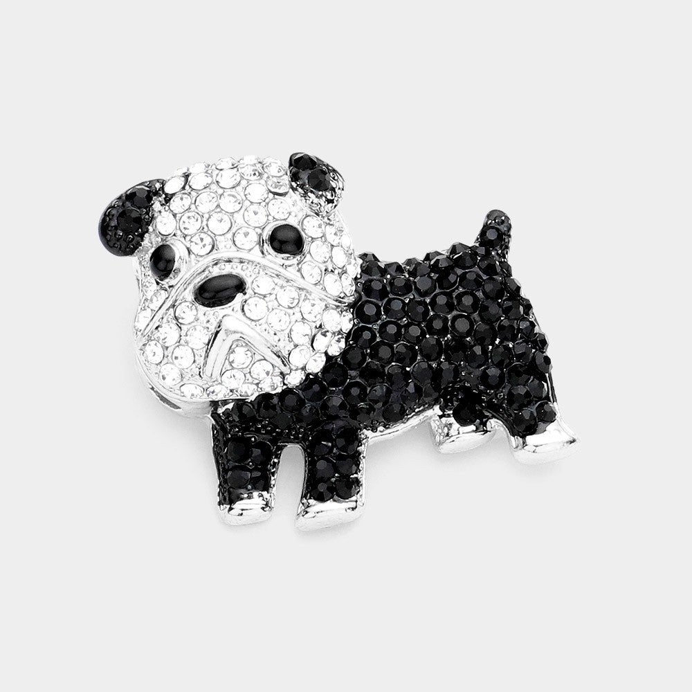 Sparkling French Bulldog Crystal Rhinestone Brooch Pin Silver-Tone Dog Jewelry