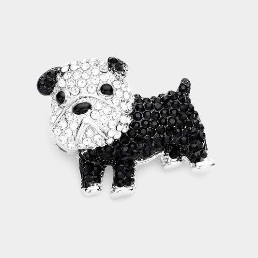 Sparkling French Bulldog Crystal Rhinestone Brooch Pin Silver-Tone Dog Jewelry