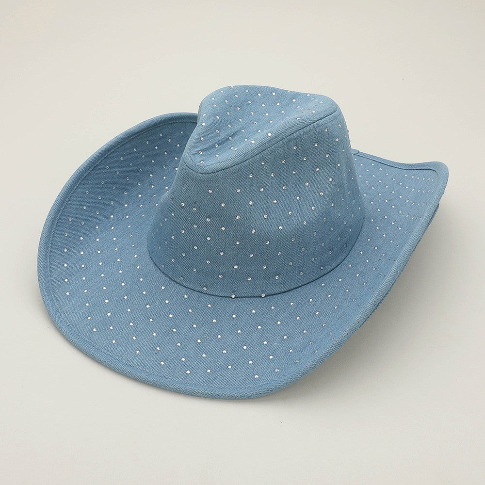 Blue Rhinestone Cowboy Hat Western Denim Look Studded Festival Rodeo Party Hat