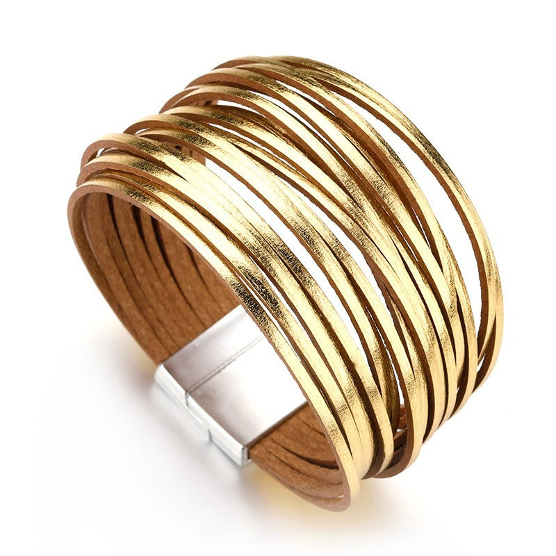 2pcs Gold Silver Multi-Layer Magnetic Clasp Bracelet Set