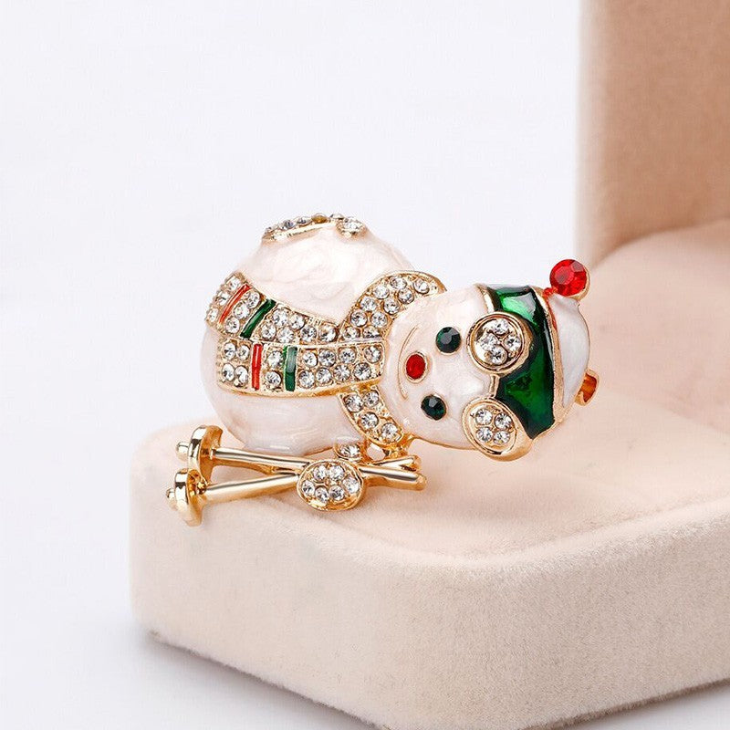 Sparkling Rhinestone Snowman Skiing Brooch Christmas Holiday Winter Pin Enamel G