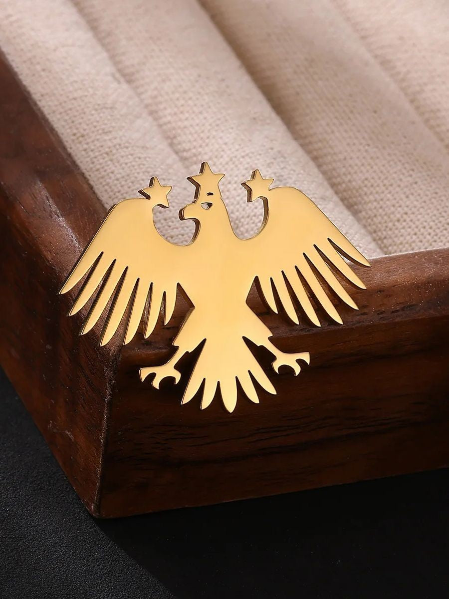 Gold Eagle Brooch 3 Stars Patriotic Lapel Pin Military Style Gold Tone Badge
