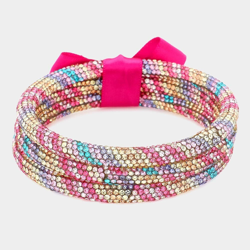 Multicolored 3PCS Rhinestone Bangle Set Layered Stackable Bracelets for Women