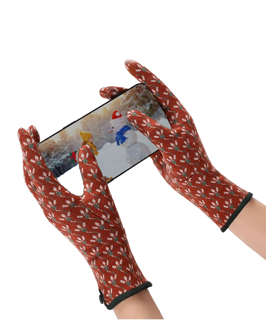 2pcs Women’s Patterned Knit Winter Gloves: Leopard & Floral