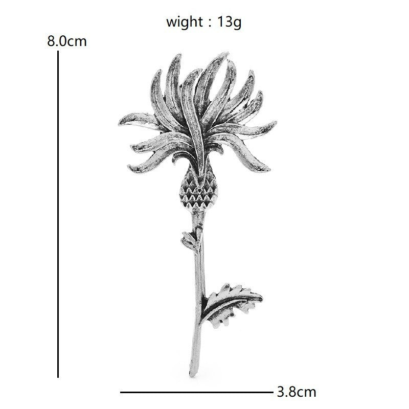 2pc Vintage Style Scottish Thistle Brooches - Gold & Silver Tone Floral Pin Set