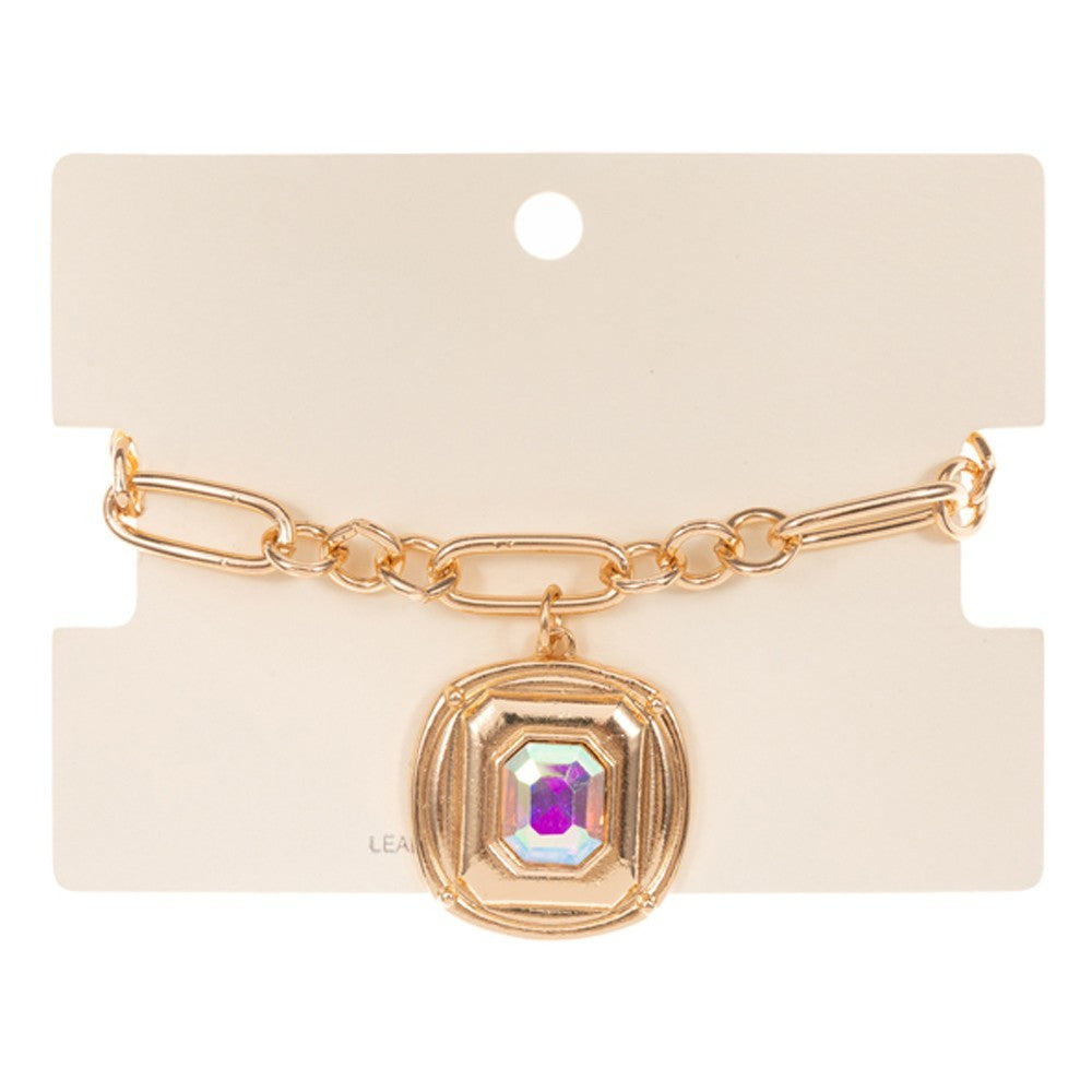 Gold Iridescent Charm Bracelet Statement Link Chain Jewelry Gift for Women