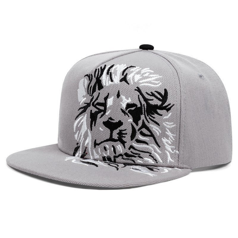 Black White Lion Embroidered Snapback Cap Flat Brim Baseball Hat