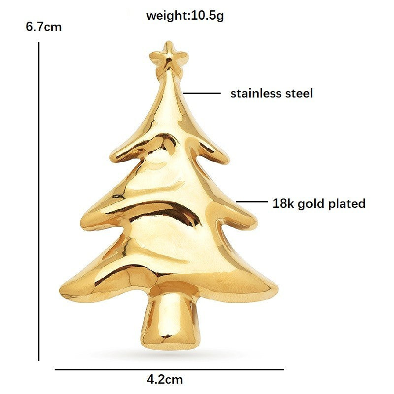 2PC Christmas Tree Brooch Pin Set Stainless Steel Gold/Silver Plated Holiday Pin