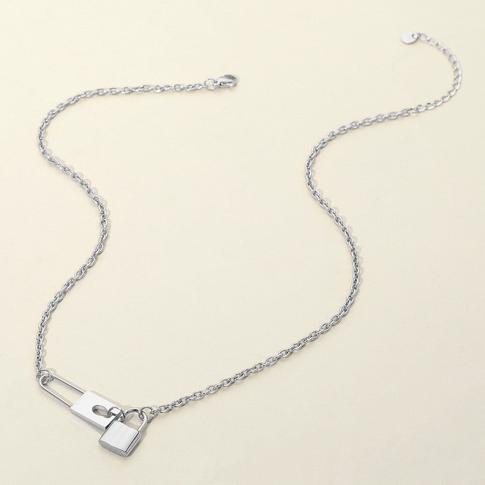 Stainless Steel Lock Pendant Necklace for Women Chunky Chain Link Padlock Choker