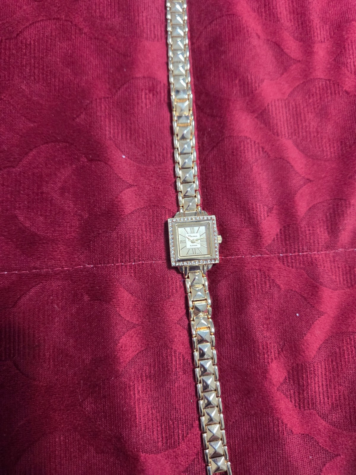 Ladies Square Gold-Tone Wrap Watch Bracelet 15" Crystal Bezel Quartz Movement