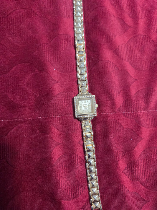 Ladies Square Gold-Tone Wrap Watch Bracelet 15" Crystal Bezel Quartz Movement