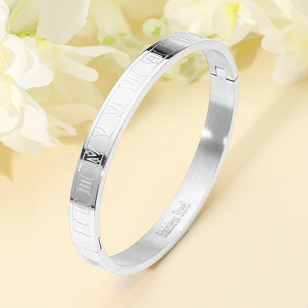 2PC Stainless Steel Roman Numeral Bangle Bracelet Set Men Women Jewelry Gifts