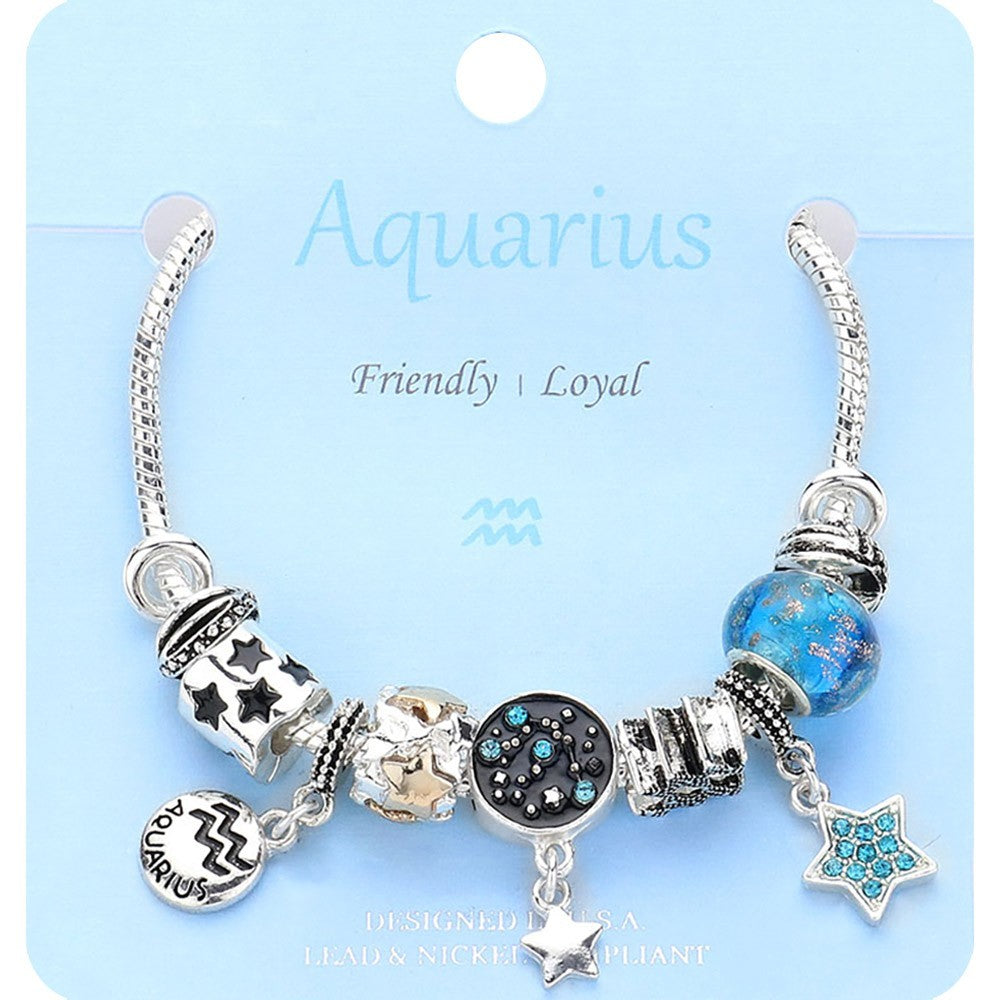 Aquarius Zodiac Constellation Charm Bracelet – Multi-Bead Astrology Jewelry