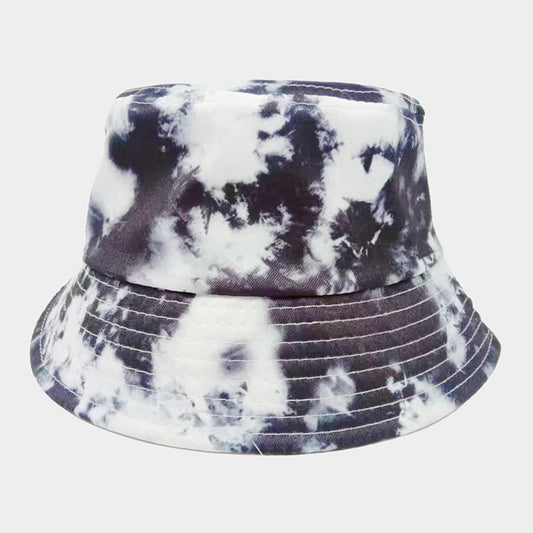 2pcs Blue and Black Tie Dye Canvas Bucket Hat Set Reversible Summer Sun Caps
